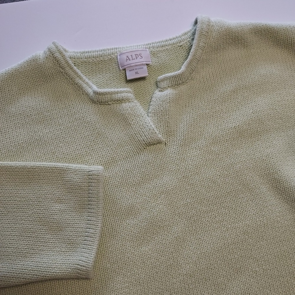 ALPS Women's Light Green Knit Pullover‎ Sweater V Neck Size XL